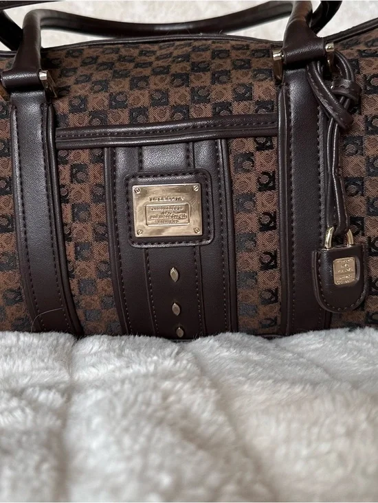 Liz Claiborne Brown Patterned Shoulder Satchel with Dark Trim - Picture 5 of 10